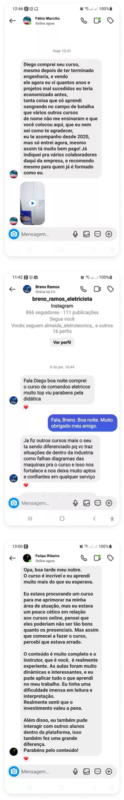 Curso Comandos Elétricos 4.0 depoimento e resultados prints de alunos