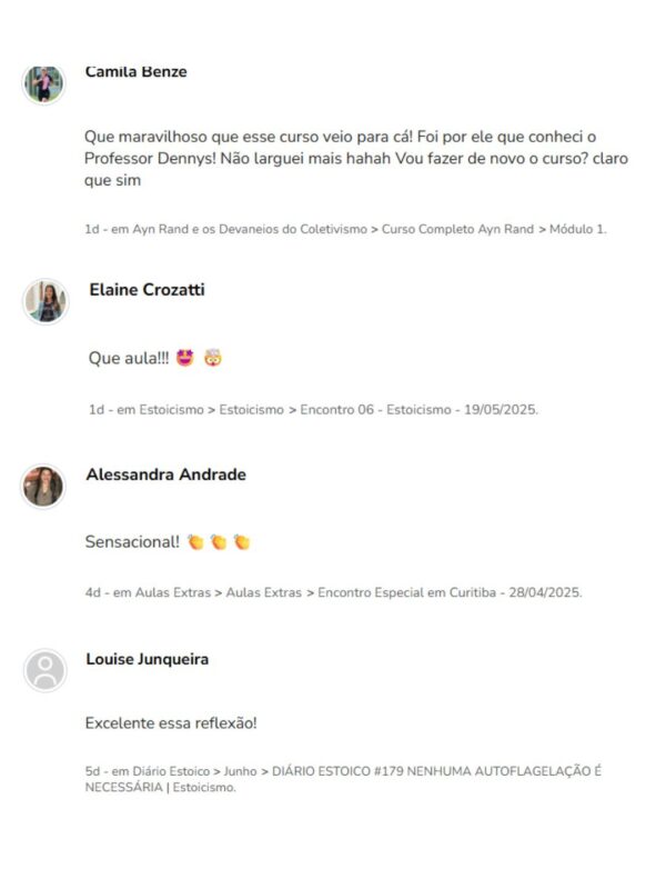 Formação em Filosofia ISDL depoimento e resultados prints de alunos