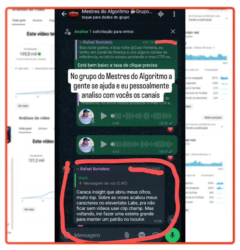 Mestres do Algoritmo - Profissão Youtuber depoimento e resultados prints de alunos