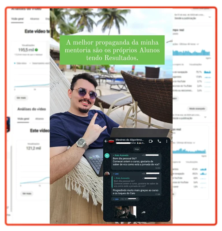 Mestres do Algoritmo - Profissão Youtuber depoimento e resultados prints de alunos