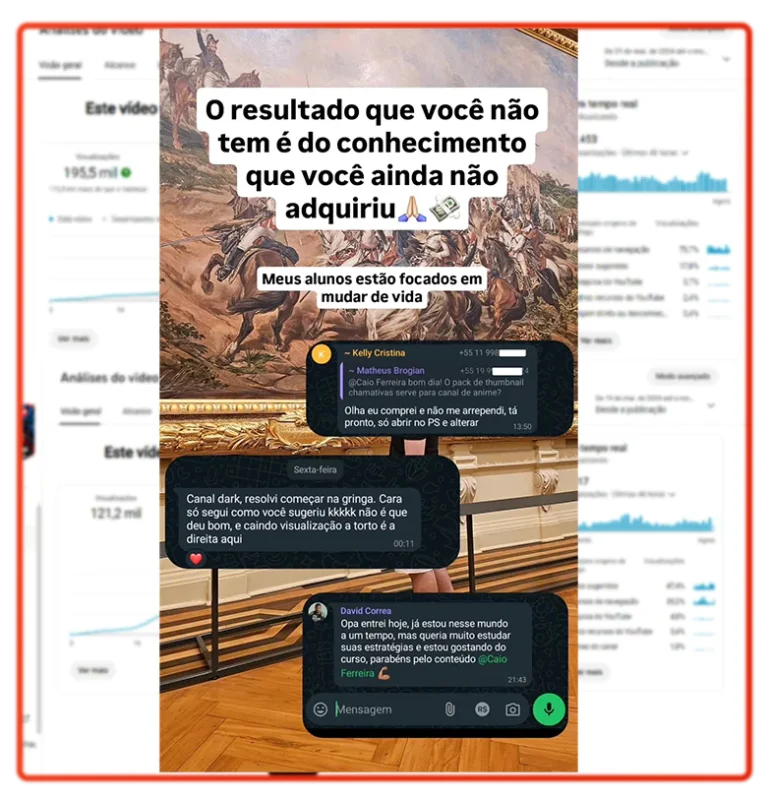 Mestres do Algoritmo - Profissão Youtuber depoimento e resultados prints de alunos
