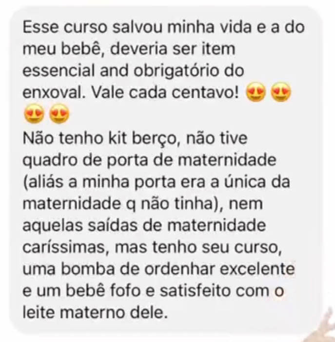 Curso Como Aumentar a Produção de Leite Materno depoimento e resultados prints de alunos