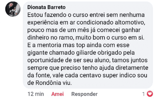 Curso de Ar Condicionado Automotivo e Agrícola depoimento e resultados prints de alunos