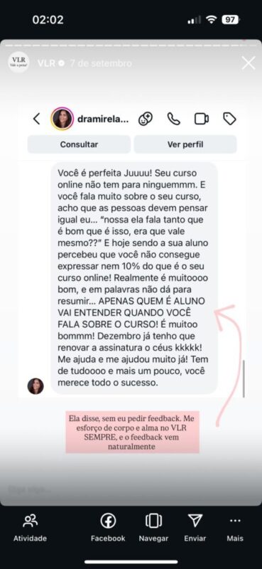 Curso Viver de Lentes em Resina  depoimento e resultados prints de alunos