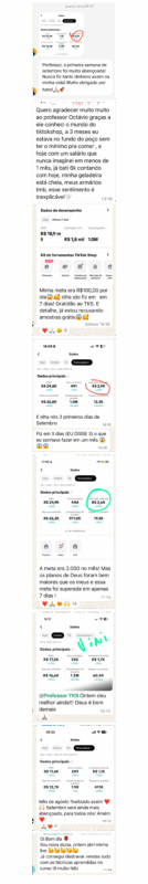 TikTok Shop Sem Segredo depoimento e resultados prints de alunos